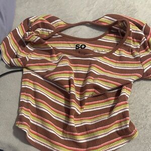 SO Women's Multicolor Striped Short Sleeve Tee